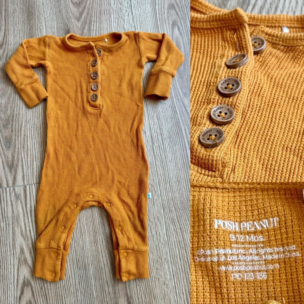 Posh Peanut Amber Baby Romper winter mustard yellow